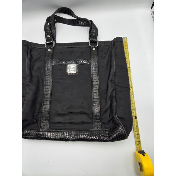 MCM Black Nylon Tote Bag Satchel Purse Handbag with Crocodile Trim‎ - Picture 10 of 11